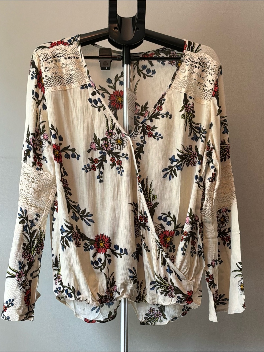 Grace & Lace Cream Floral Wrap Tunic with Red, Blue & Green Details